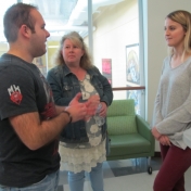 Logan Clark (left), Jill Angellke (cente) and Cayla Robinson (right) visit.